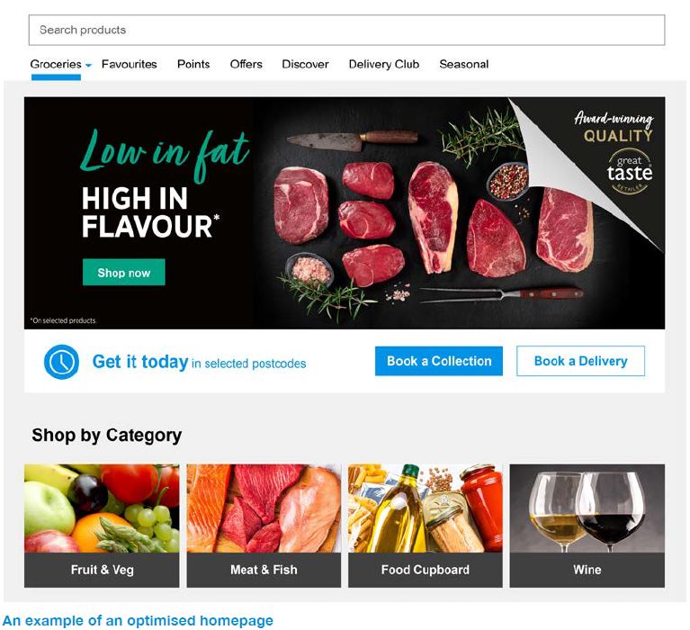 an optimised homepage showing leanness messaging